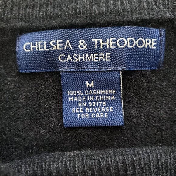 Chelsea & Theodore 100% Cashmere Heart Sweater Black and Gray Crew neck M - Picture 6 of 12